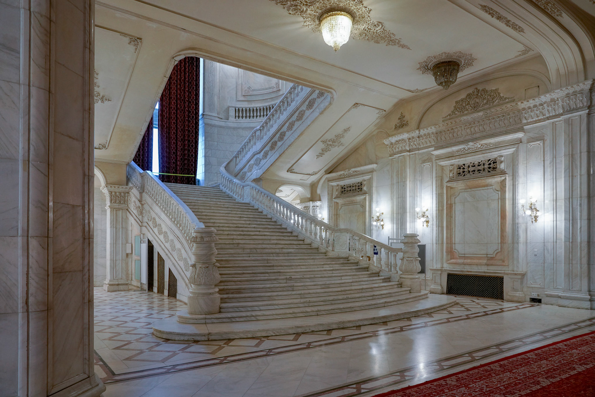 BUCHAREST/ROMANIA - SEPTEMBER 21 : Interior view of the Palace of the People building in Bucharest Romania on September 21, 2018