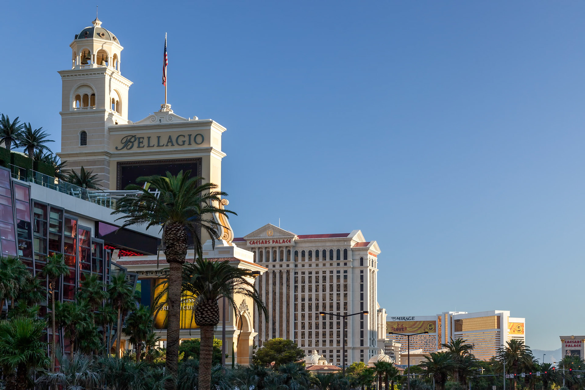 View at Sunrise of the Bellagio and Other Famous Hotels in Las Vegas