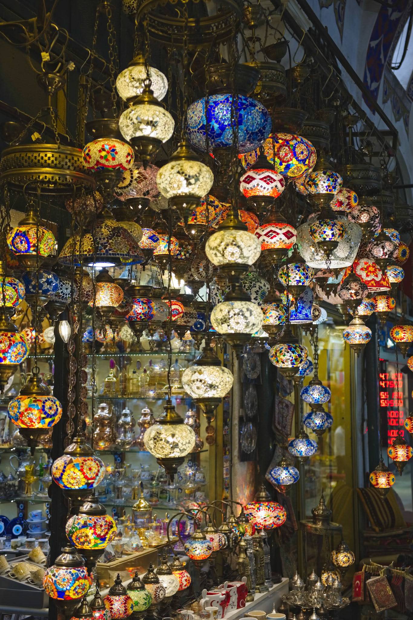 ISTANBUL, TURKEY - MAY 25 : Lights for sale in the Grand Bazaar in Istanbul Turkey on May 25, 2018