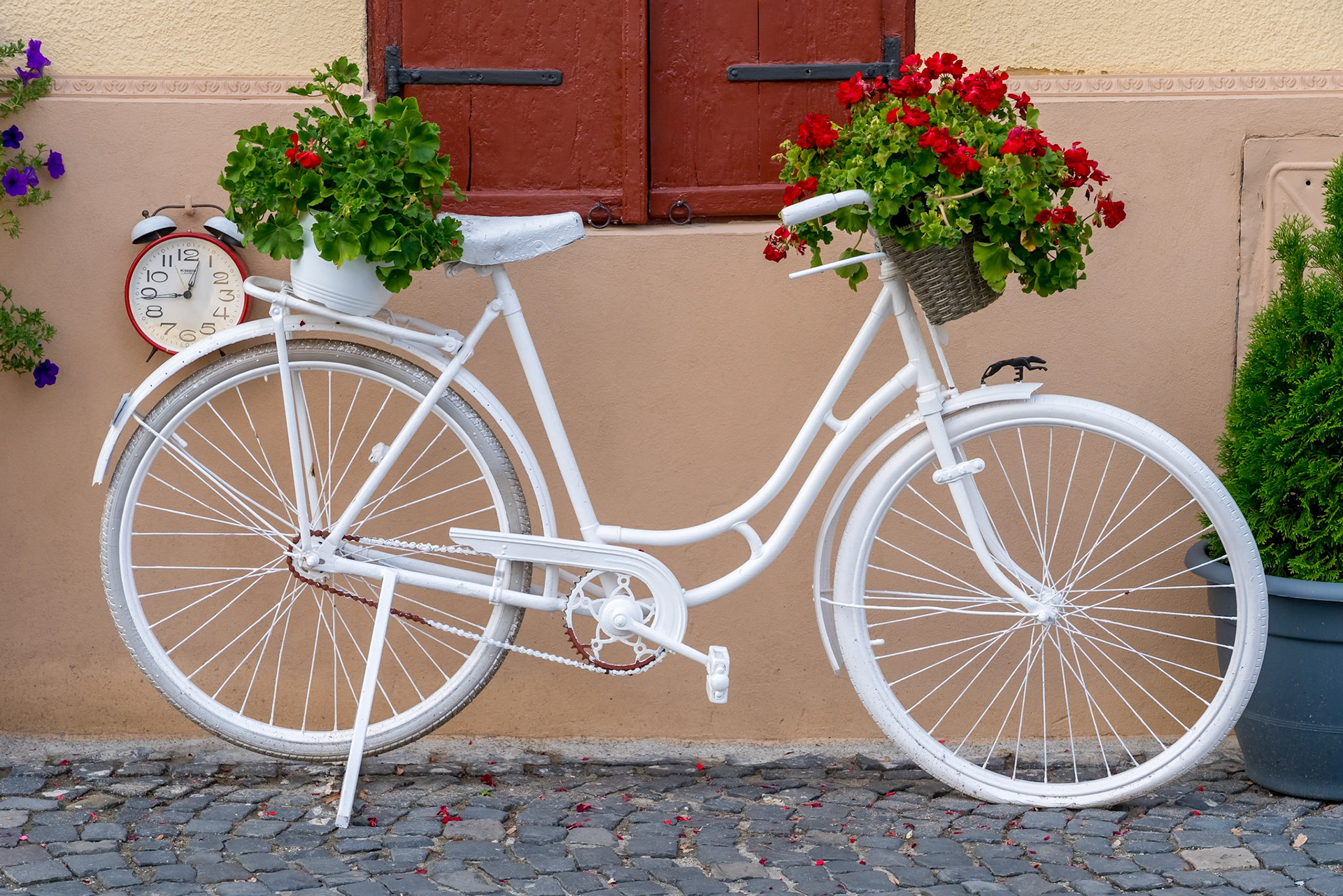 SIBIU, TRANSYLVANIA/ROMANIA - SEPTEMBER 16 : View of a white bicycle in Sibiu Transylvania Romania on September 16, 2018