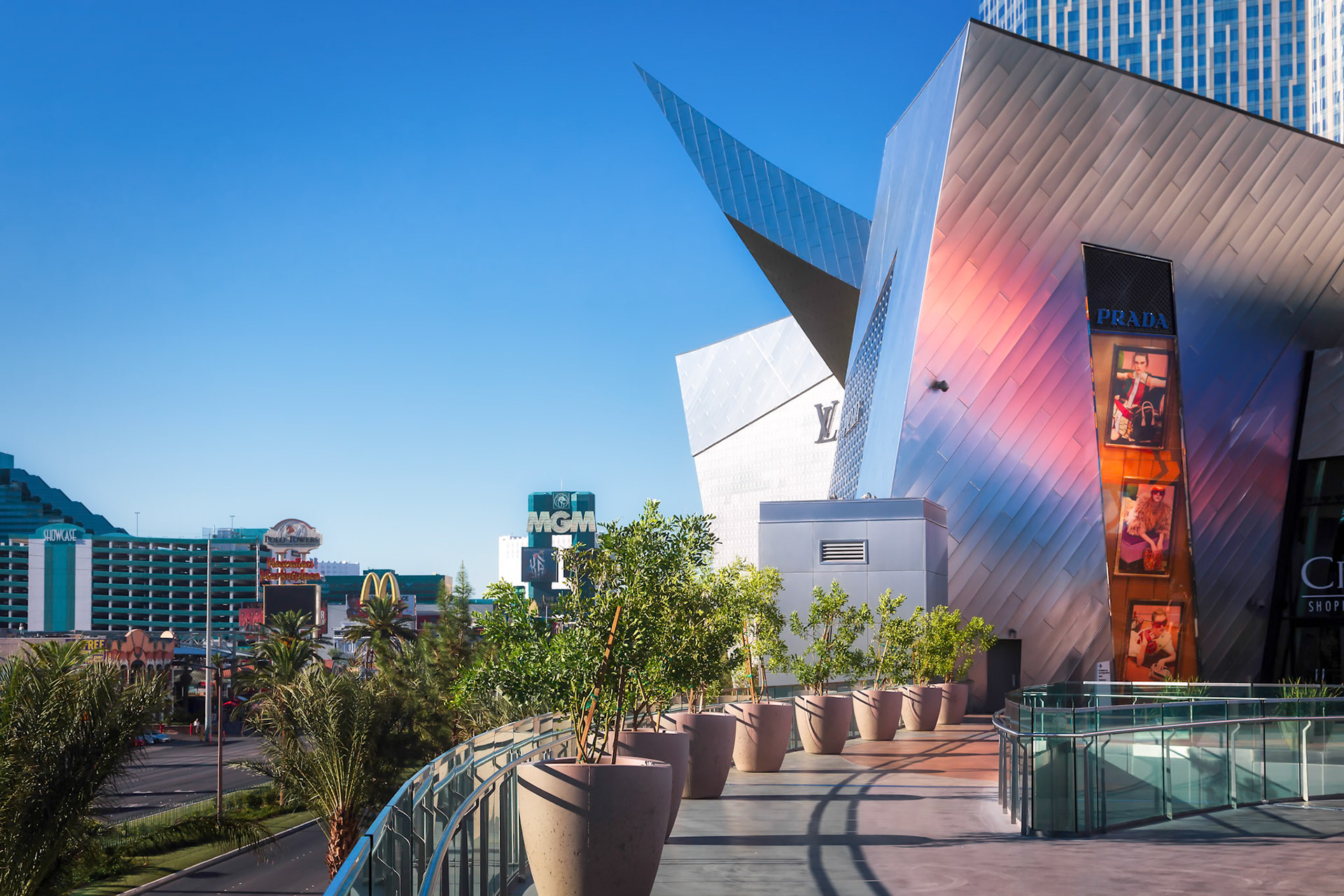 View of Entrance to Crystals Shopping Mall in Las Vegas at Sunrise