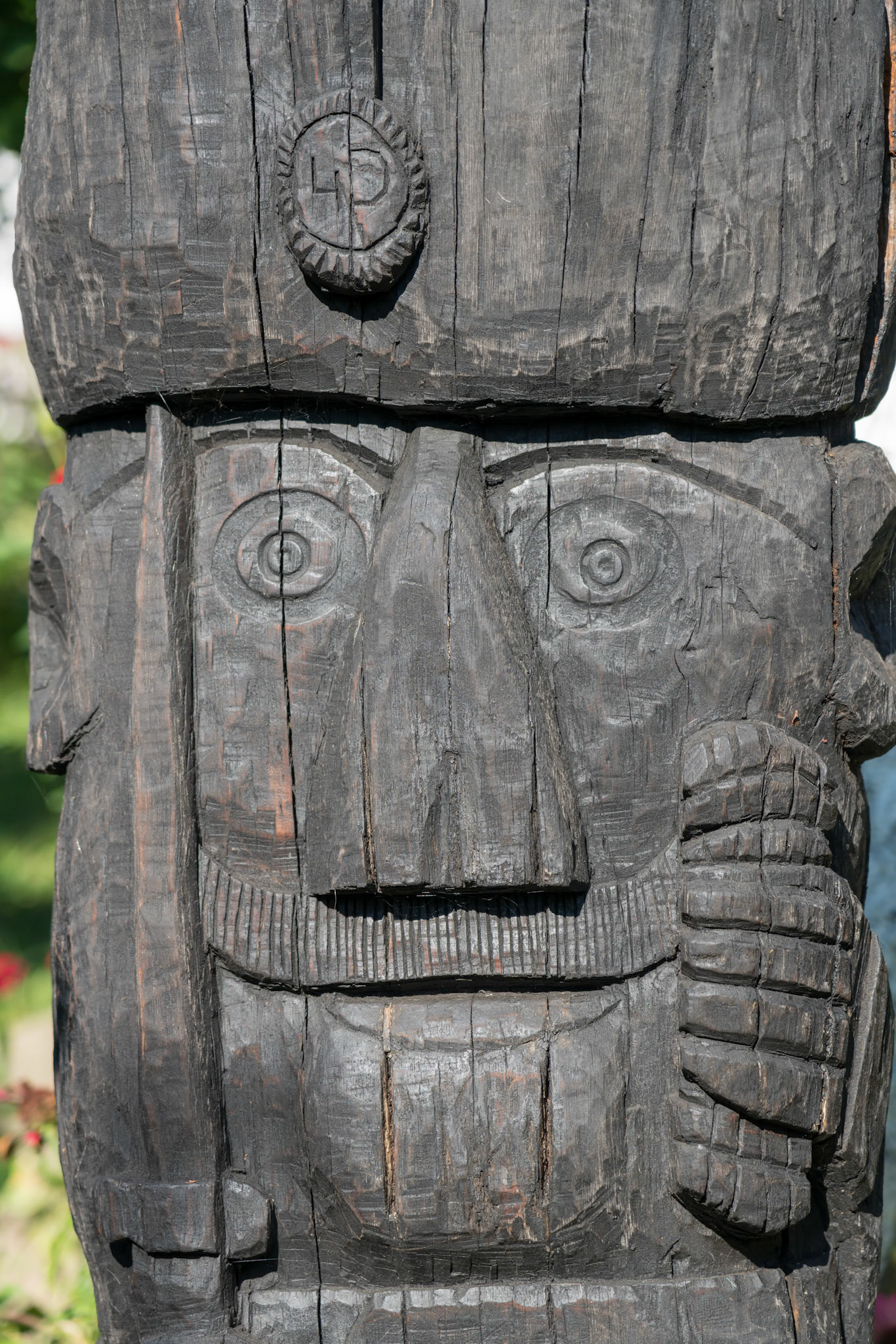 TARPESTI, MOLDOVIA/ROMANIA - SEPTEMBER 19 : Wooden Statue in the Neculai Popa Ethnographic Museum in Tarpesti in Moldovia Romania on September 19, 2018