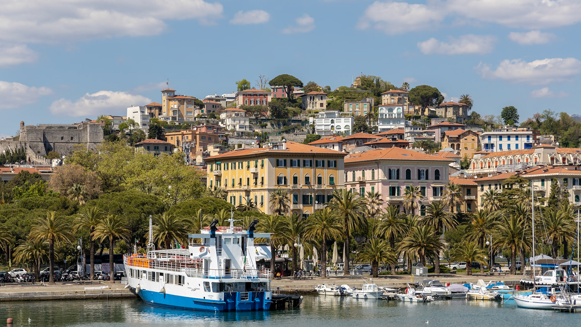 LA SPEZIA, LIGURIA/ITALY  - APRIL 19 : View of the port area in La Spezia Liguria Italy on April 19, 2019. Unidentified people