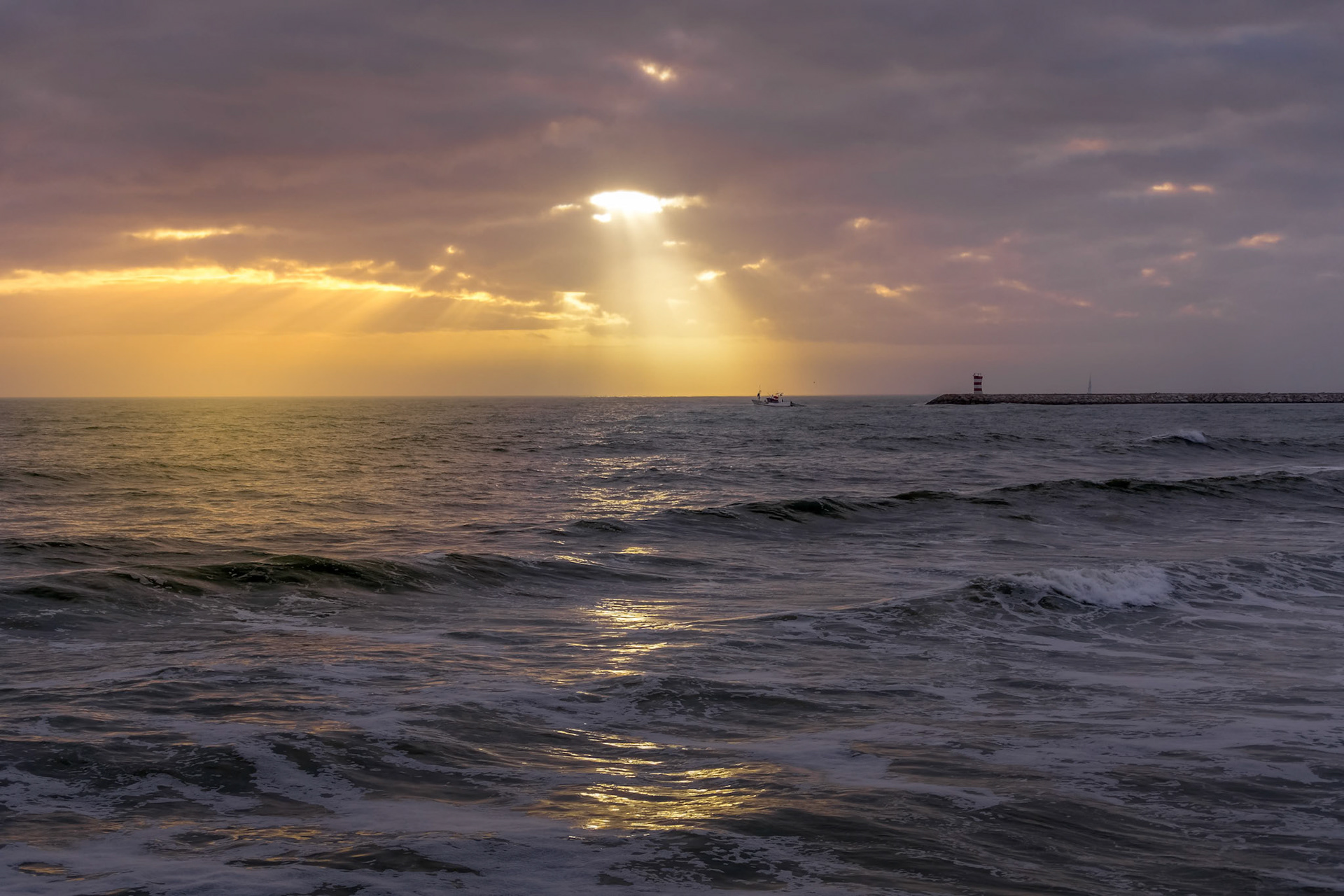 Sun Setting at Quarteira in Portugal