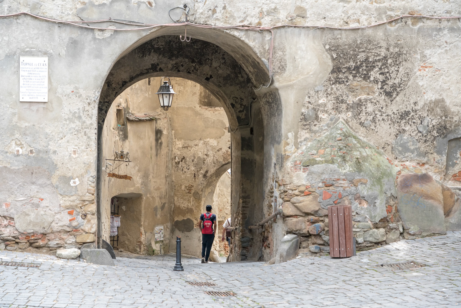 SIGHISOARA, TRANSYLVANIA/ROMANIA - SEPTEMBER 17 : Gateway to Sighisoara Transylvania Romania on September 17, 2018. Two unidentified people