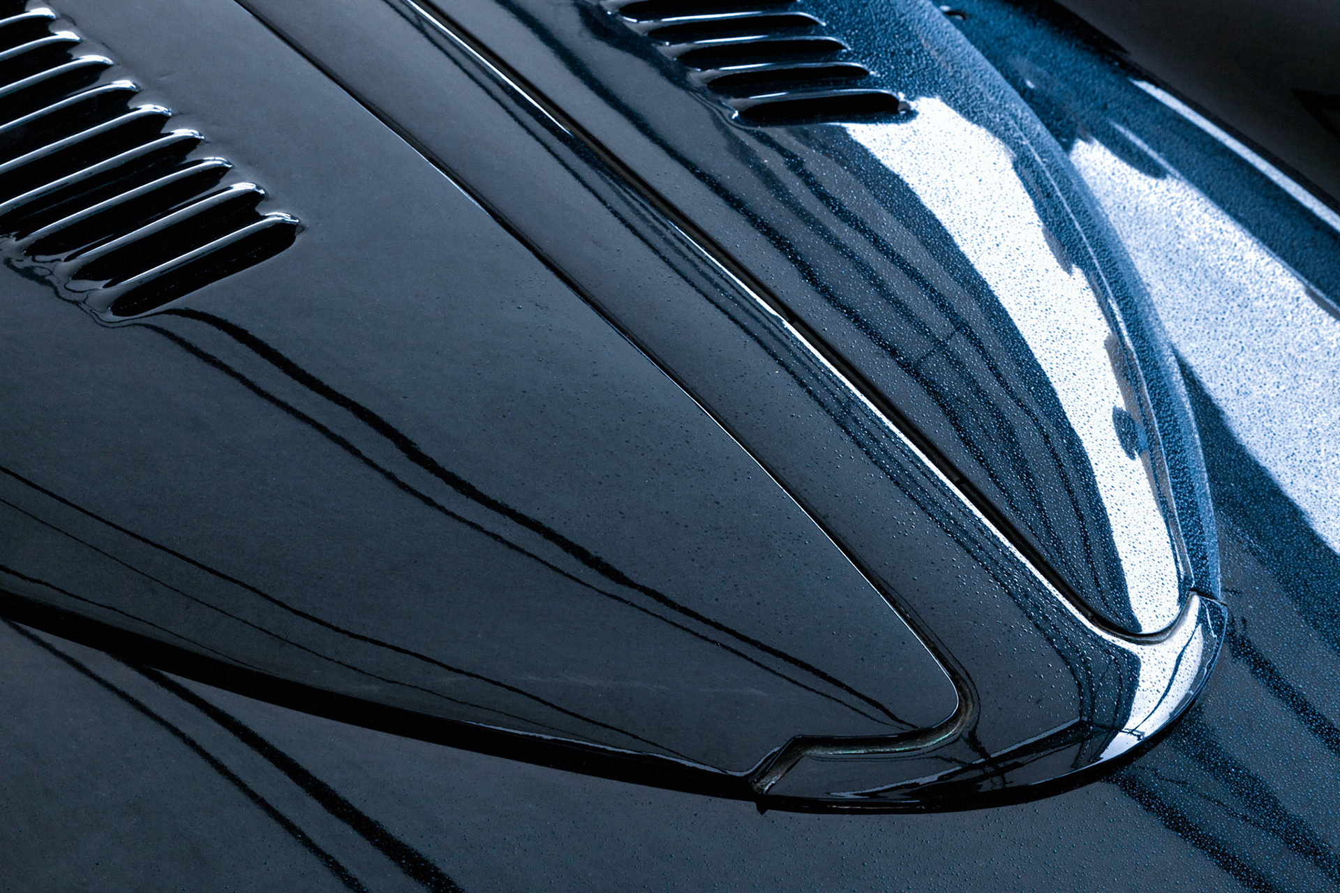 Raindrops on a Vintage Car Bonnet