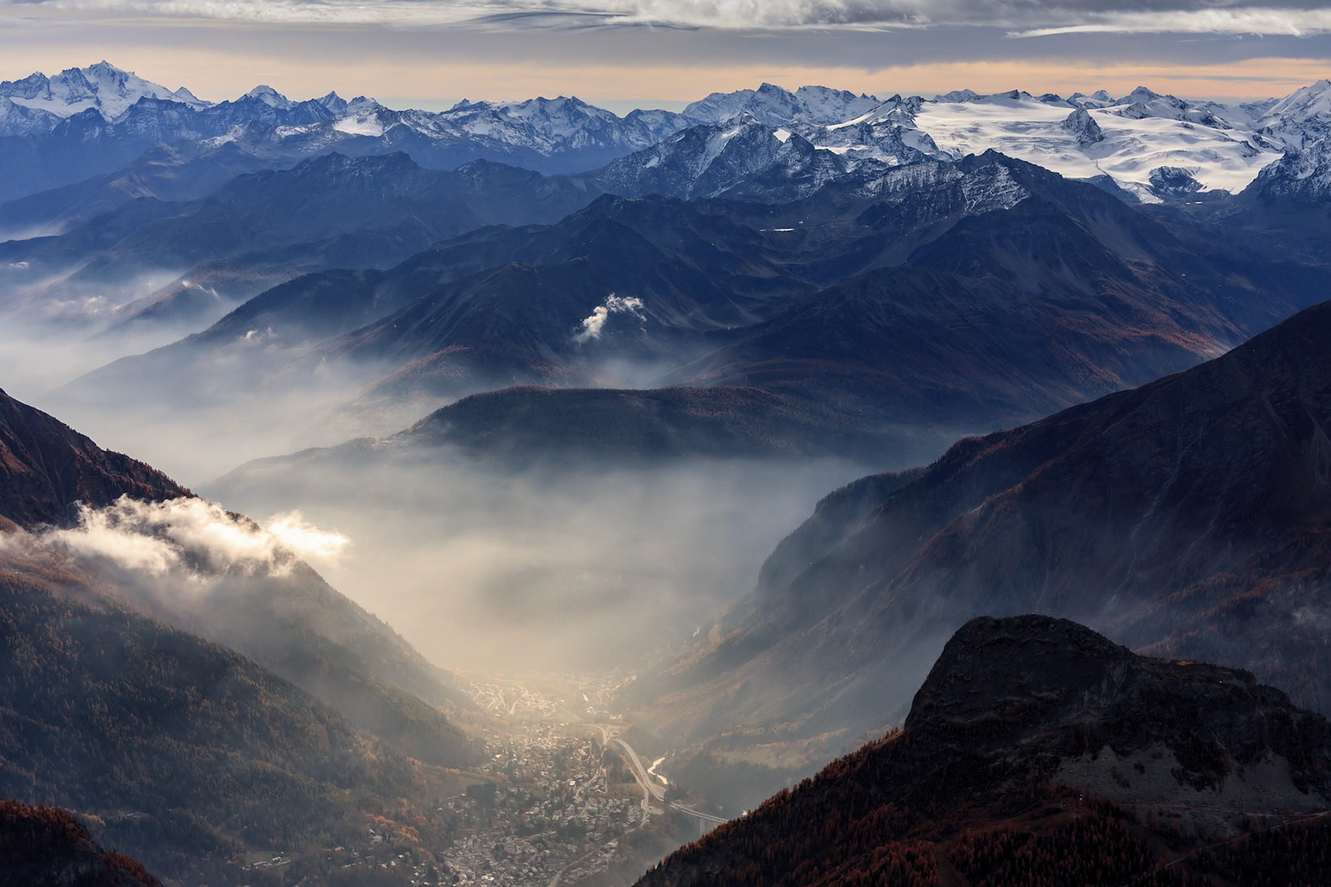 View from Monte Bianco (Mont Blanc) Valle d'Aosta Italy