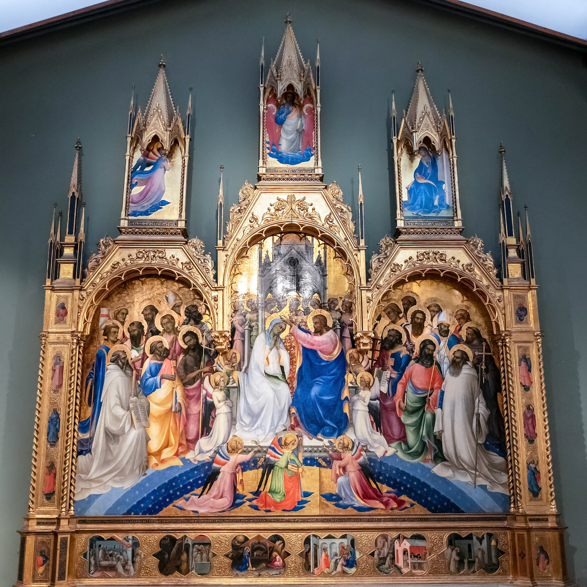 FLORENCE, TUSCANY/ITALY - OCTOBER 19 : Coronation of the Virgin painting in the Uffizi gallery in Florence on October 19, 2019