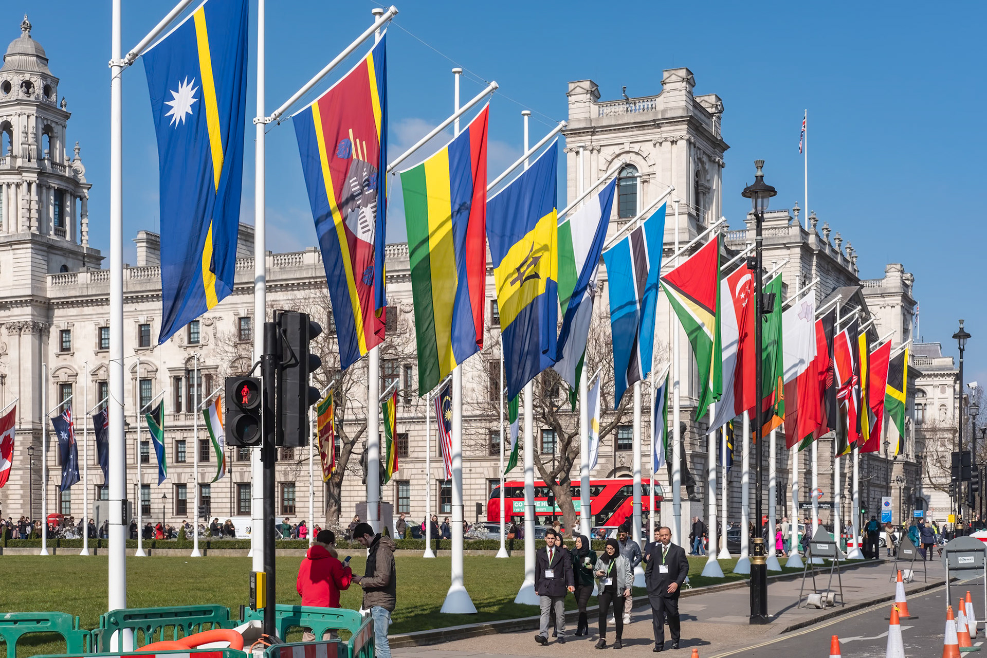 LONDON, UK - MARCH 13 : Flags flying in Parliament Square in London on March 13, 2016. Unidentified people
