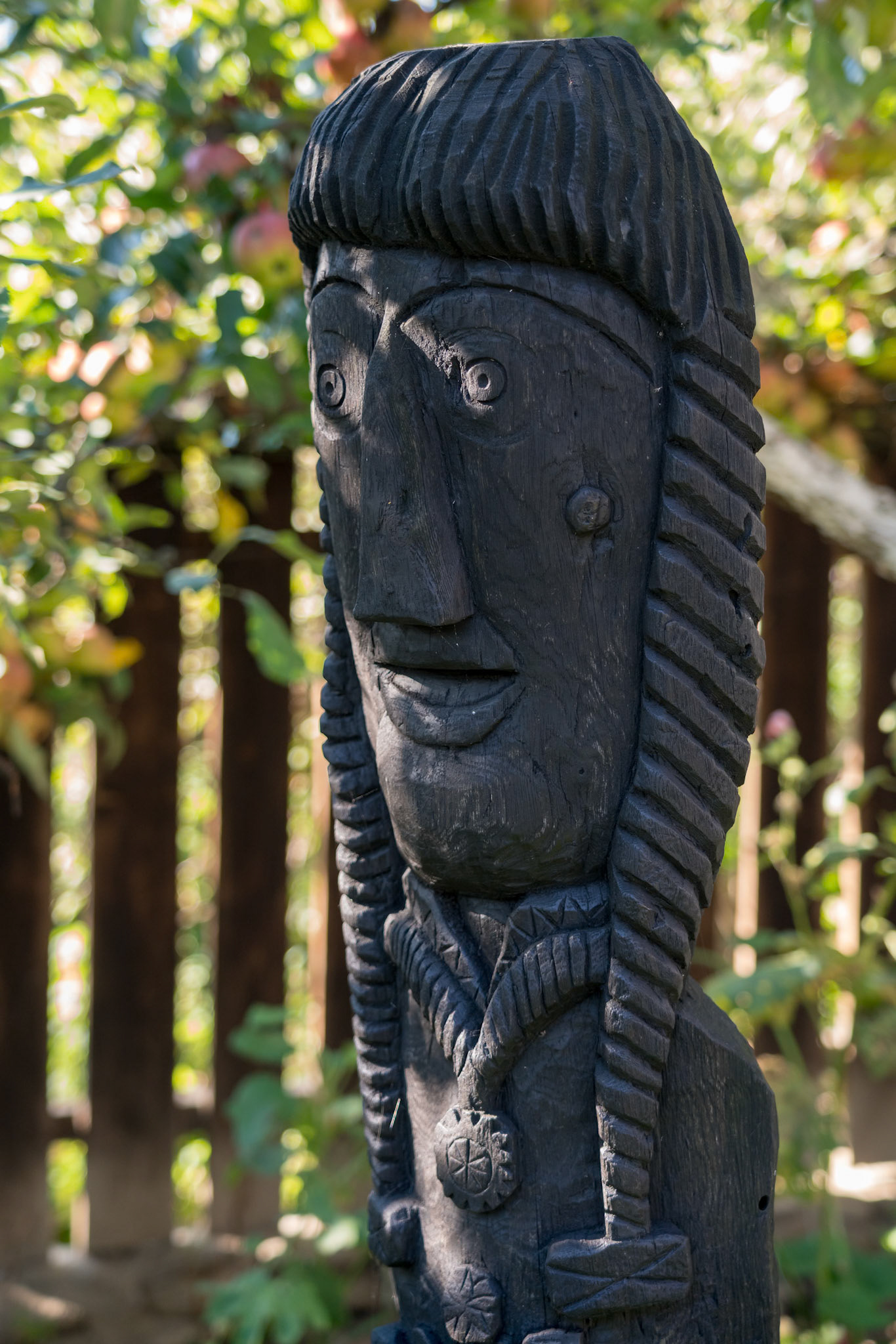 TARPESTI, MOLDOVIA/ROMANIA - SEPTEMBER 19 : Wooden Statue in the Neculai Popa Ethnographic Museum in Tarpesti in Moldovia Romania on September 19, 2018