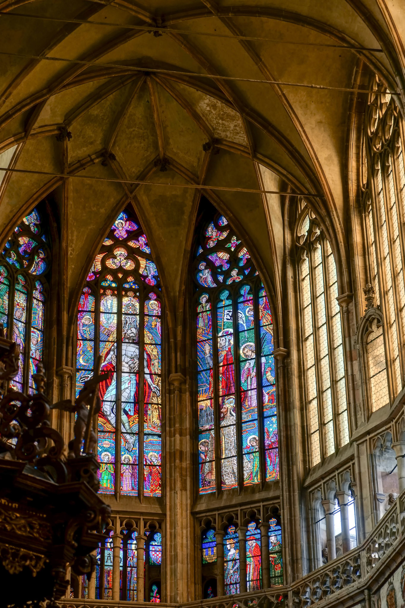 Stained Glass Window in St Vitus Cathedral in Prague
