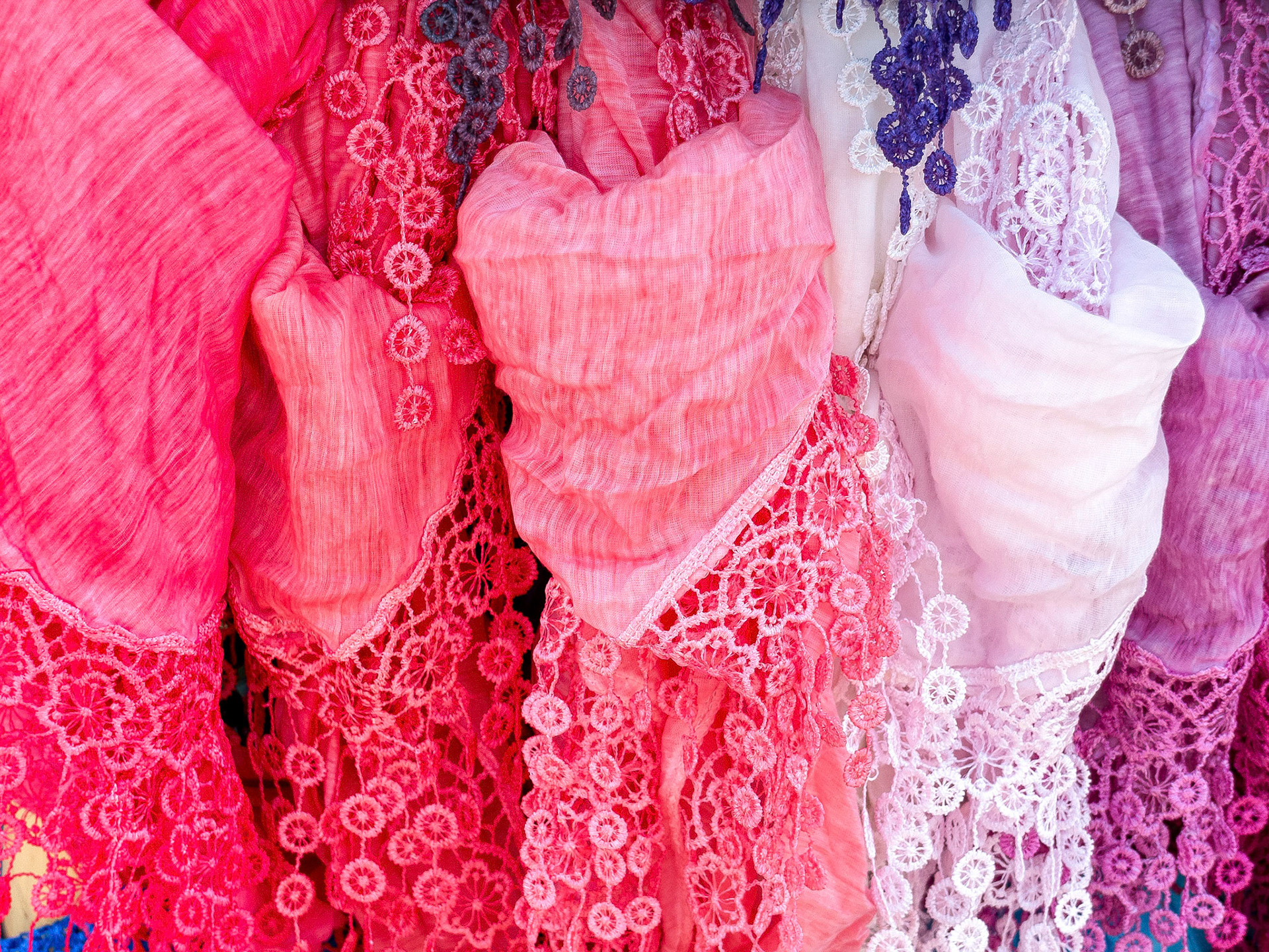 Silk Scarves on Display at a Market Stall in Fuengirola