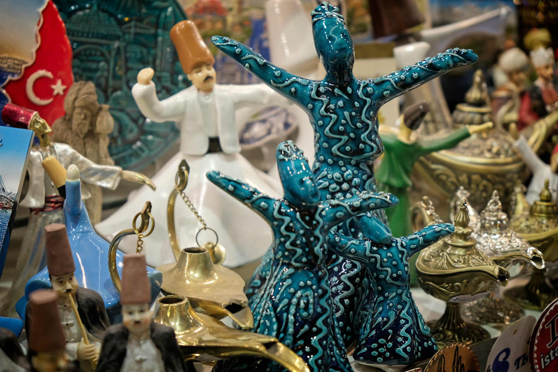 ISTANBUL, TURKEY - MAY 25 : Figurines for sale in the Grand Bazaar in Istanbul Turkey on May 25, 2018