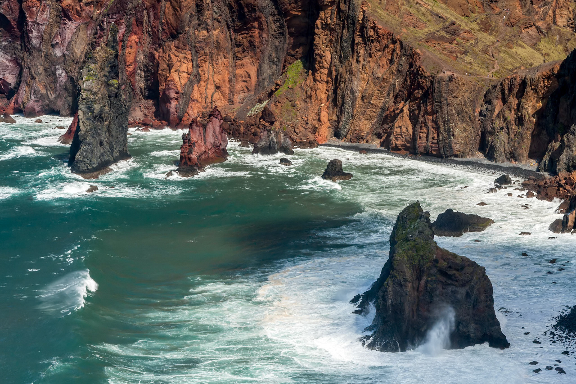 Cliffs and Rocks at St Lawrence in Madeira showing unusual vertical rock formations